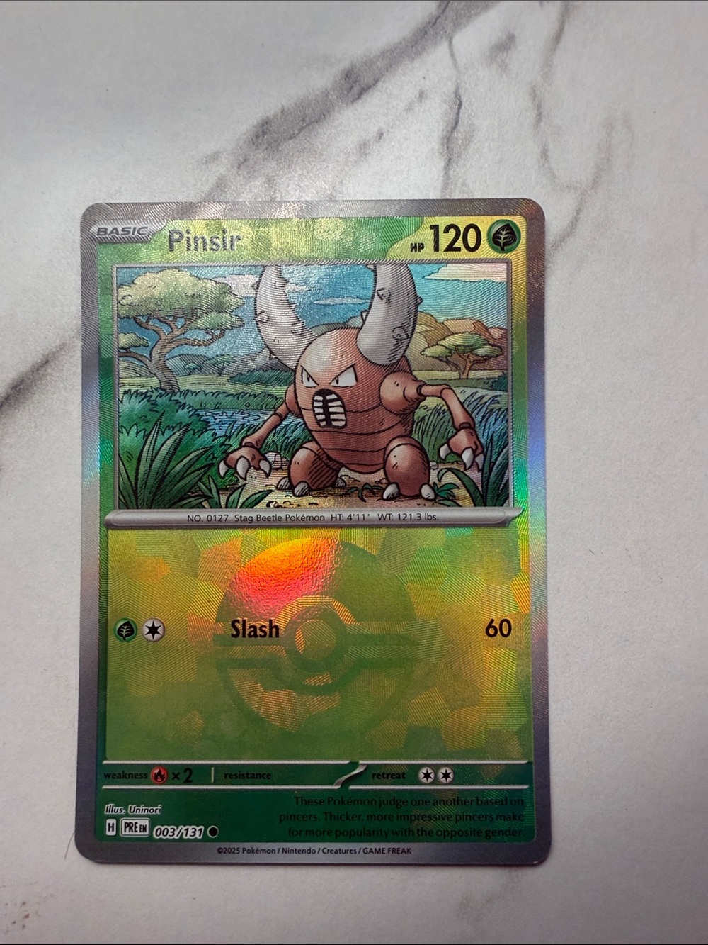 Pokemon pinsir Holographic Card rare poke ball. Prismatic evolutions Pokemon